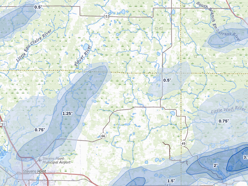 NEXRAD radar-signature map of the hail storm over Rosholt, WI on Apr 13, 2026