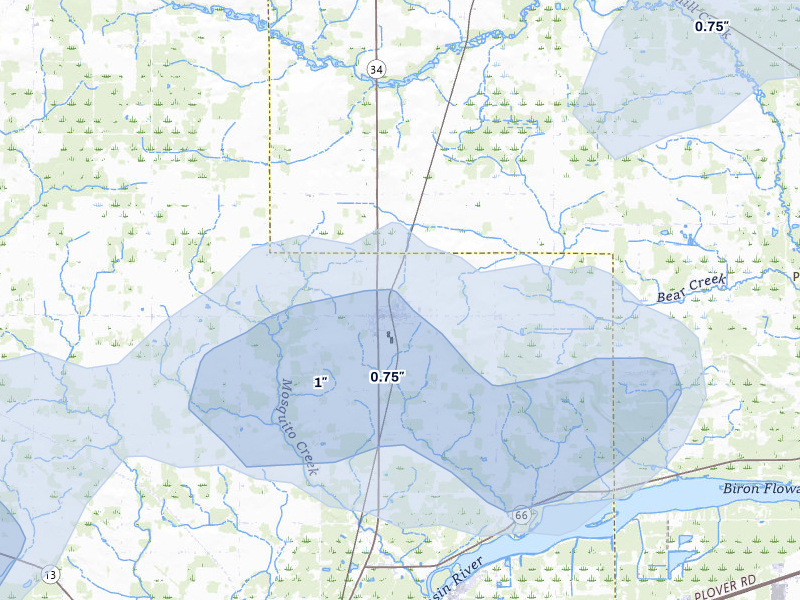 NEXRAD radar-signature map of the hail over Rudolph, WI