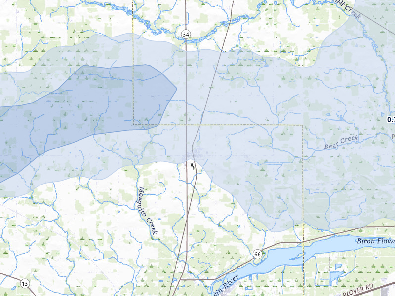 NEXRAD radar-signature map of the hail storm over Rudolph, WI on Jun 30, 2026