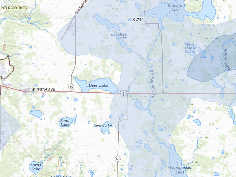 NEXRAD radar-signature map of the hail over Saint Croix Falls, WI