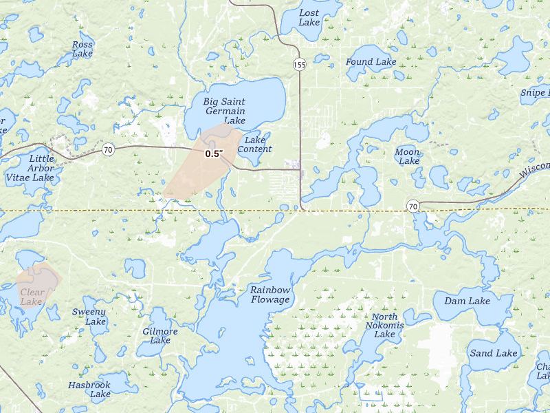 Radar-estimated hail-size map of the storm over Saint Germain, WI on Apr 17, 2026