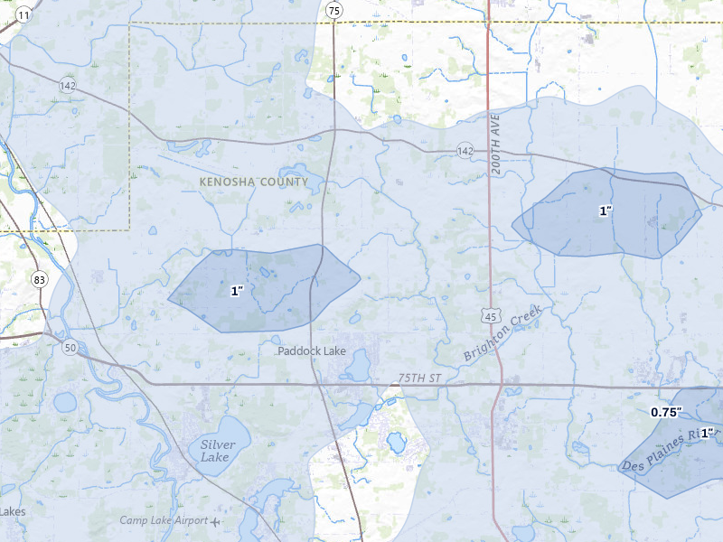 NEXRAD radar-signature map of the hail over Salem, WI