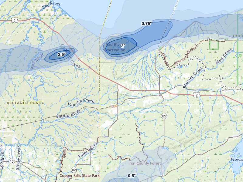 NEXRAD radar-signature map of the hail storm over Saxon, WI on Jun 29, 2026