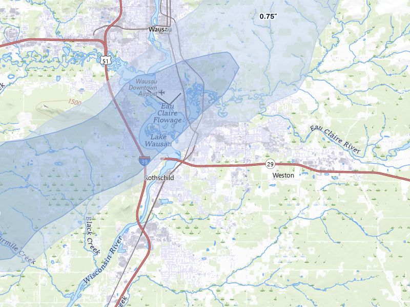 NEXRAD radar-signature map of the hail storm over Schofield, WI on Apr 13, 2026