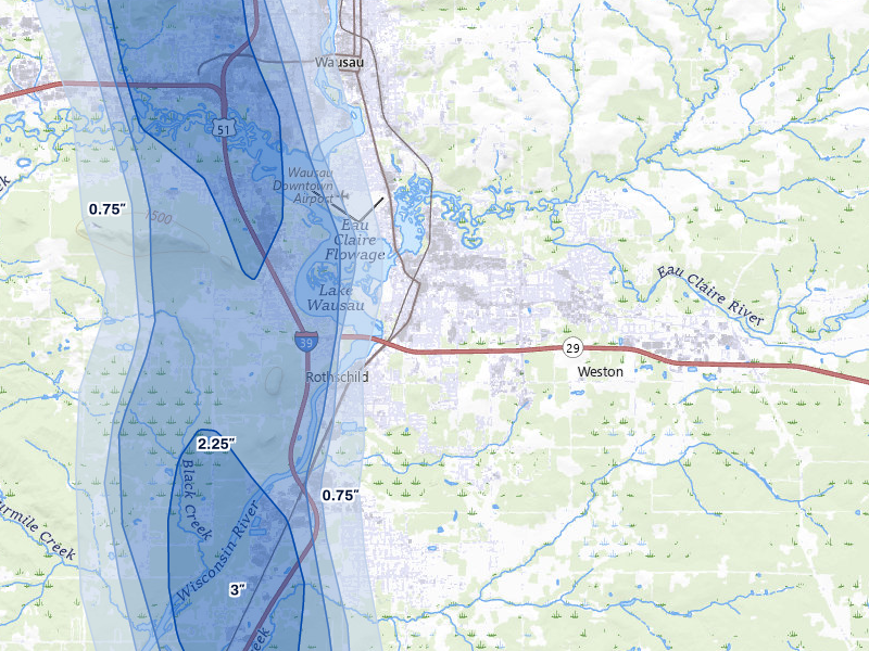 NEXRAD radar-signature map of the hail storm over Schofield, WI on May 27, 2026