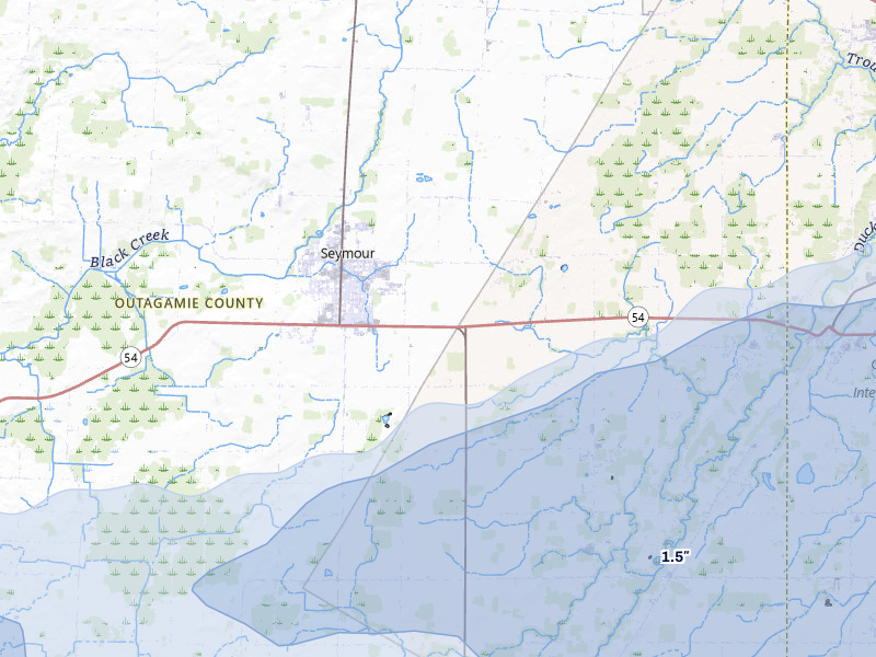 NEXRAD radar-signature map of the hail storm over Seymour, WI on Jun 30, 2026