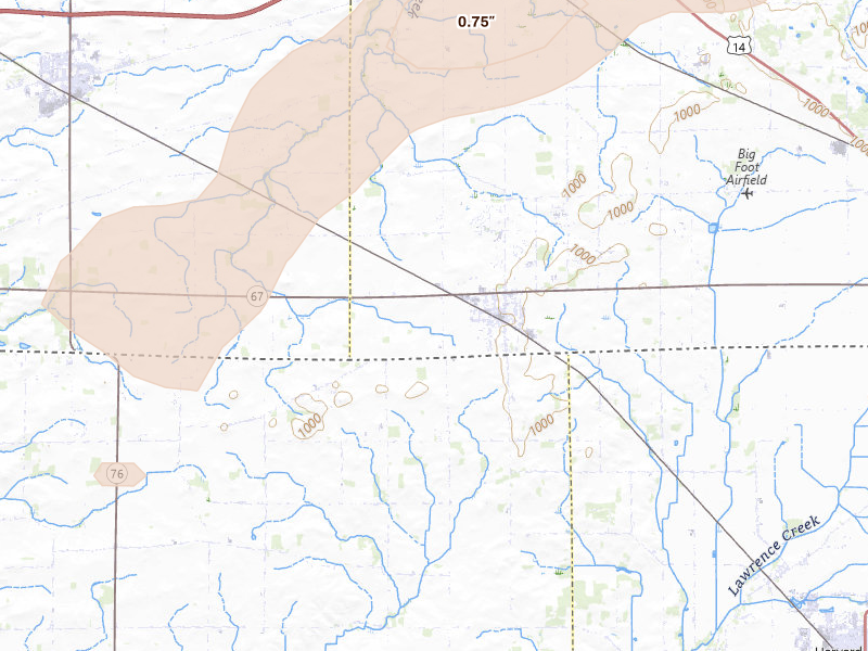 Radar-estimated hail-size map of the storm over Sharon, WI on Mar 31, 2026