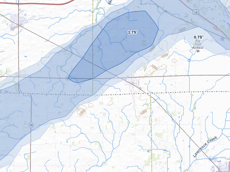 NEXRAD radar-signature map of the hail over Sharon, WI