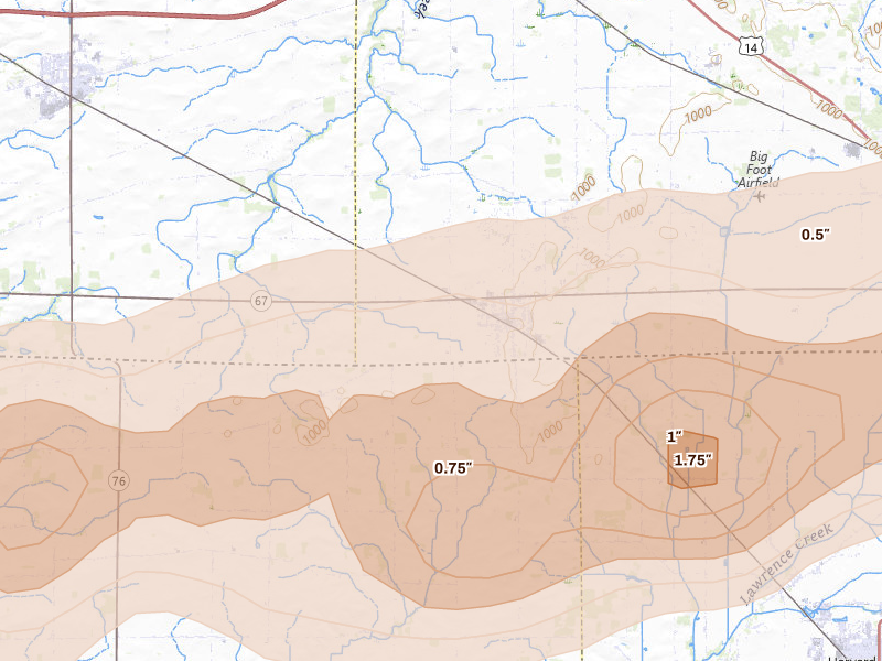 Radar-estimated hail-size map of the storm over Sharon, WI