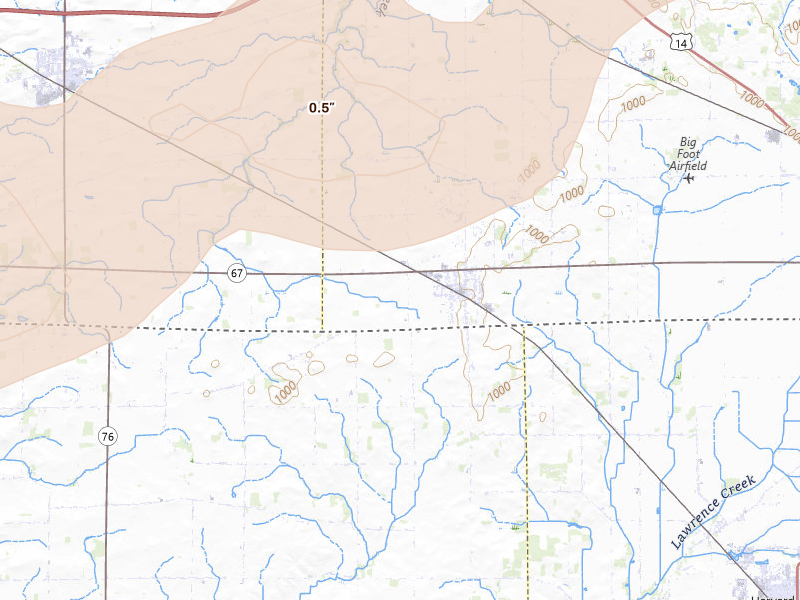 Radar-estimated hail-size map of the storm over Sharon, WI on Jul 3, 2026