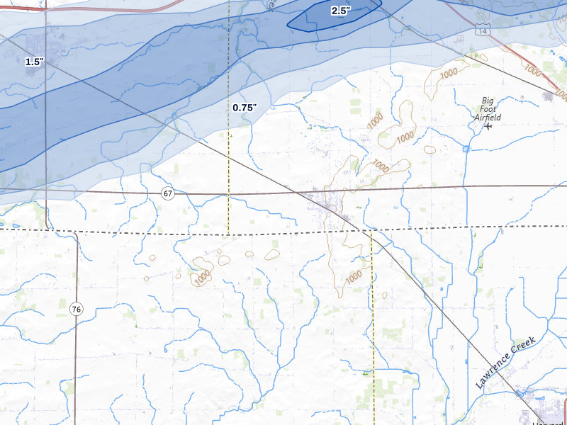 NEXRAD radar-signature map of the hail storm over Sharon, WI on Jul 3, 2026