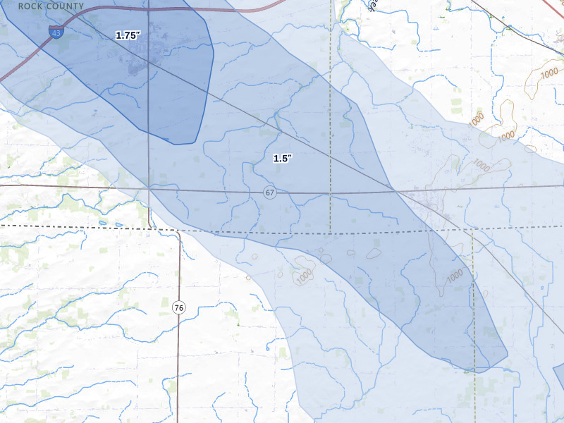 NEXRAD radar-signature map of the hail storm over Sharon, WI on Aug 10, 2026