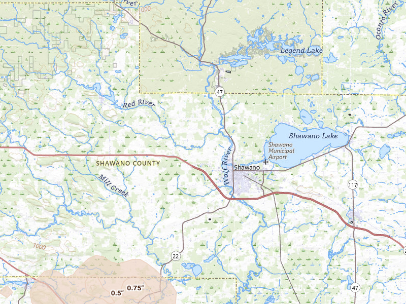 Radar-estimated hail-size map of the storm over Shawano, WI on Mar 30, 2026