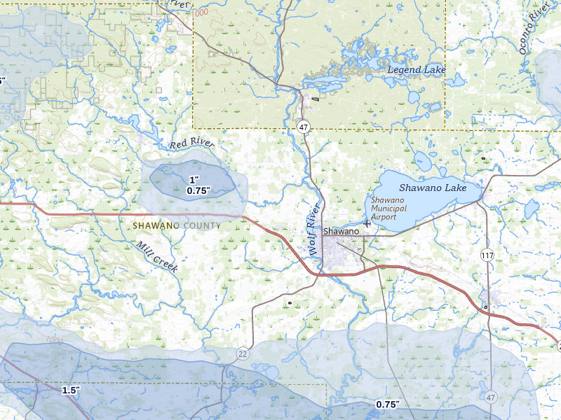 NEXRAD radar-signature map of the hail storm over Shawano, WI on Mar 30, 2026