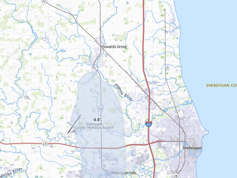NEXRAD radar-signature map of the hail storm over Sheboygan, WI on Mar 6, 2026