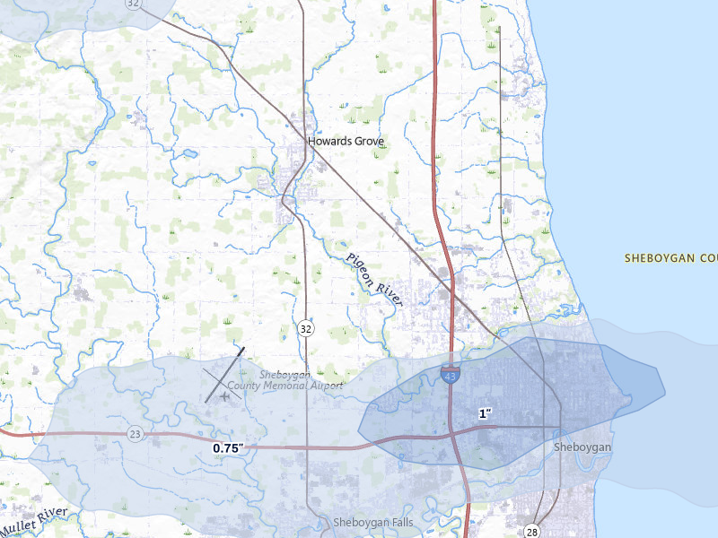 NEXRAD radar-signature map of the hail storm over Sheboygan, WI on Mar 30, 2026