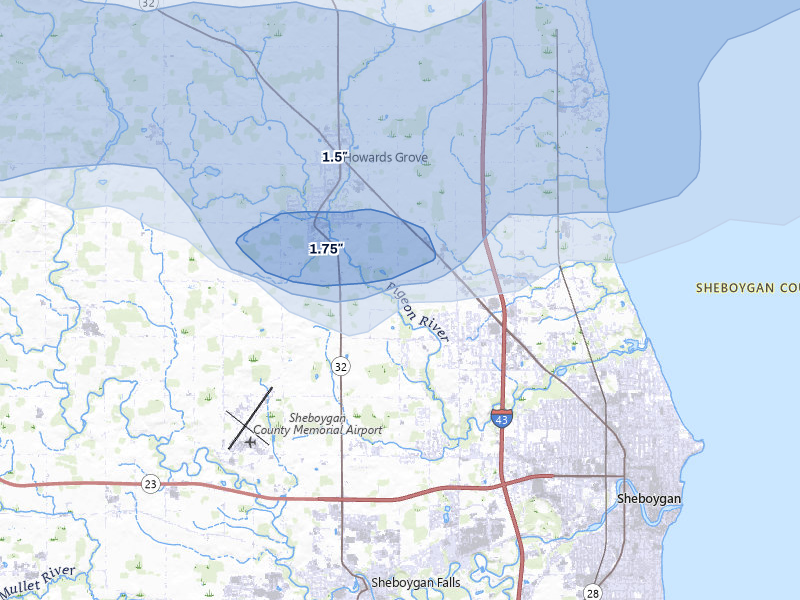 NEXRAD radar-signature map of the hail over Sheboygan, WI