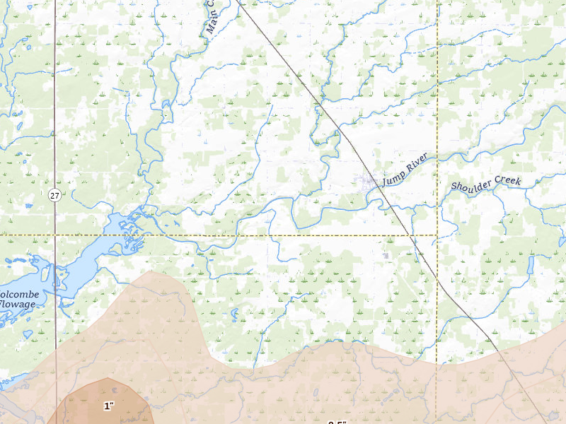 Radar-estimated hail-size map of the storm over Sheldon, WI on Apr 13, 2026