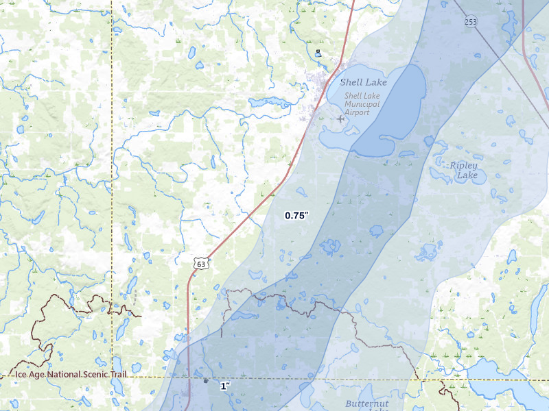NEXRAD radar-signature map of the hail over Shell Lake, WI