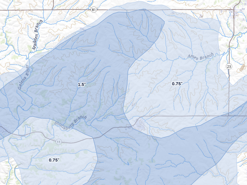NEXRAD radar-signature map of the hail storm over Shullsburg, WI on Apr 17, 2026