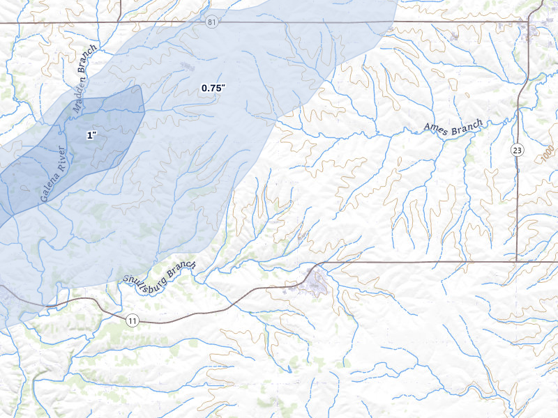 NEXRAD radar-signature map of the hail storm over Shullsburg, WI on May 15, 2026