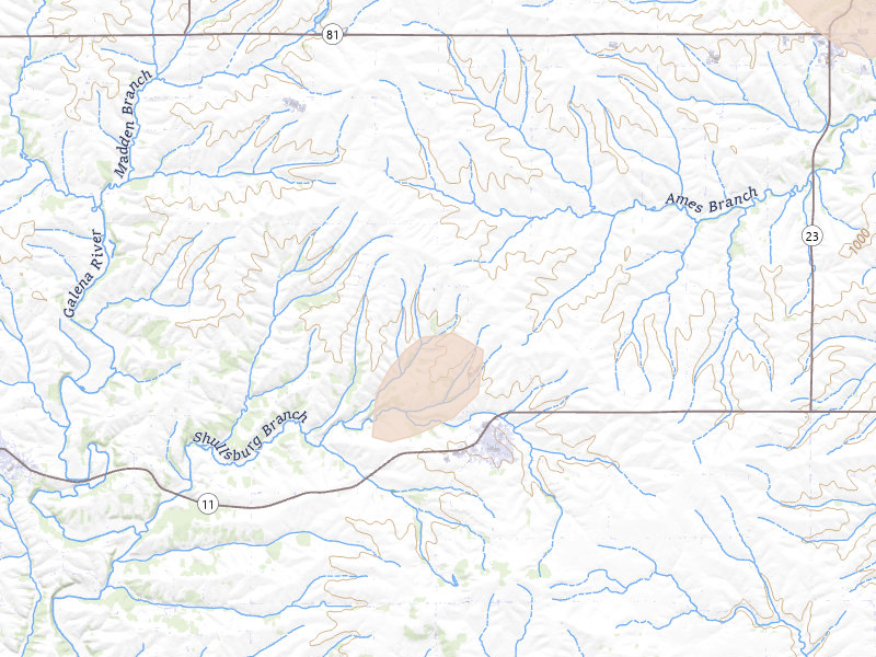 Radar-estimated hail-size map of the storm over Shullsburg, WI on Jun 10, 2026