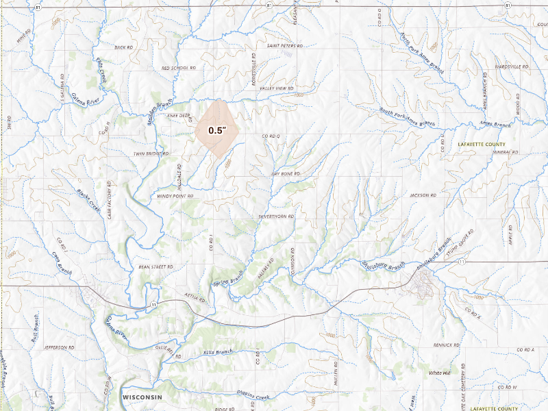 Radar-estimated hail-size map of the storm over Shullsburg, WI