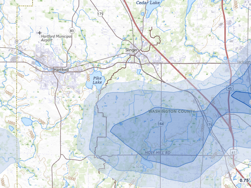 NEXRAD radar-signature map of the hail over Slinger, WI