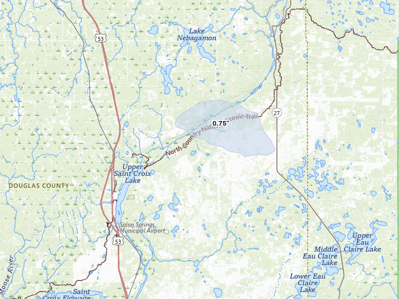 NEXRAD radar-signature map of the hail over Solon Springs, WI