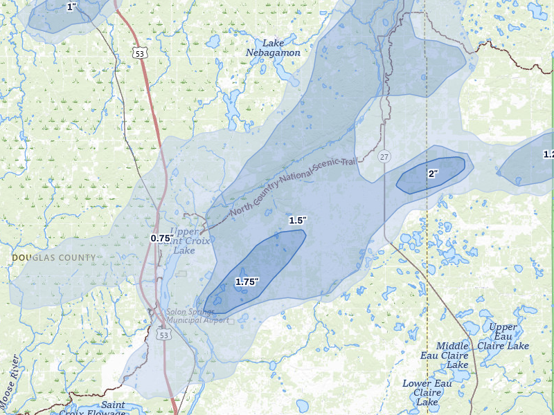 NEXRAD radar-signature map of the hail storm over Solon Springs, WI on Jun 29, 2026