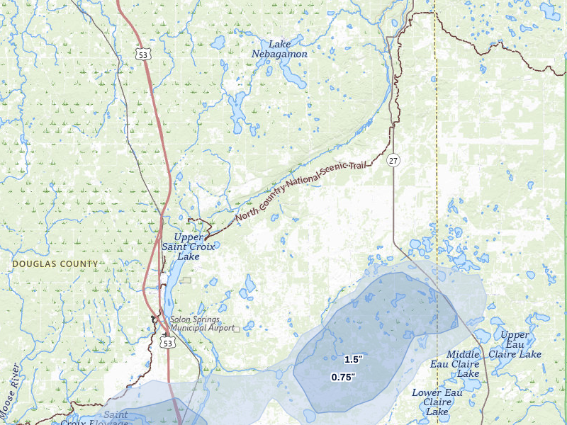 NEXRAD radar-signature map of the hail storm over Solon Springs, WI on Jul 3, 2026