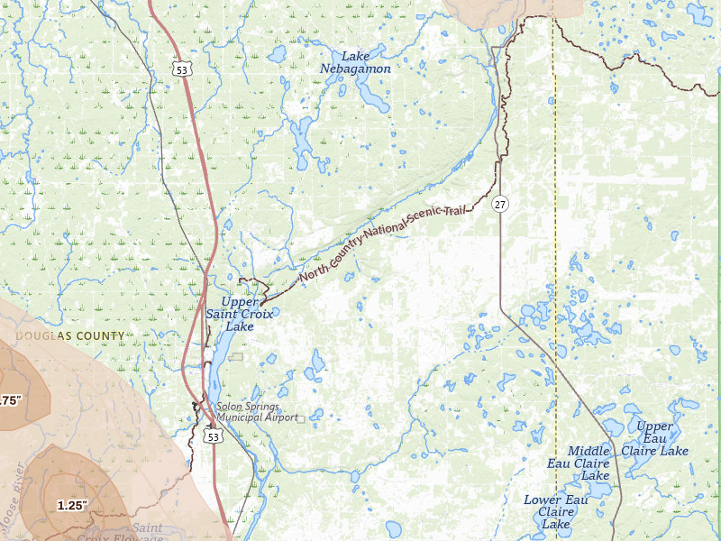 Radar-estimated hail-size map of the storm over Solon Springs, WI on Jul 17, 2026