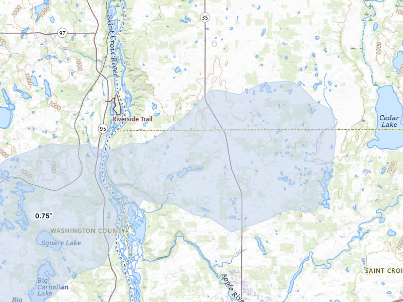 NEXRAD radar-signature map of the hail storm over Somerset, WI on May 17, 2026