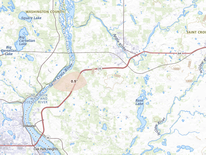 Radar-estimated hail-size map of the storm over Somerset, WI