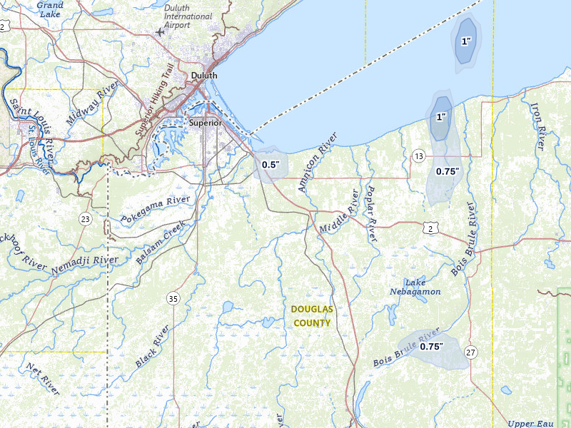 NEXRAD radar-signature map of the hail over South Range, WI