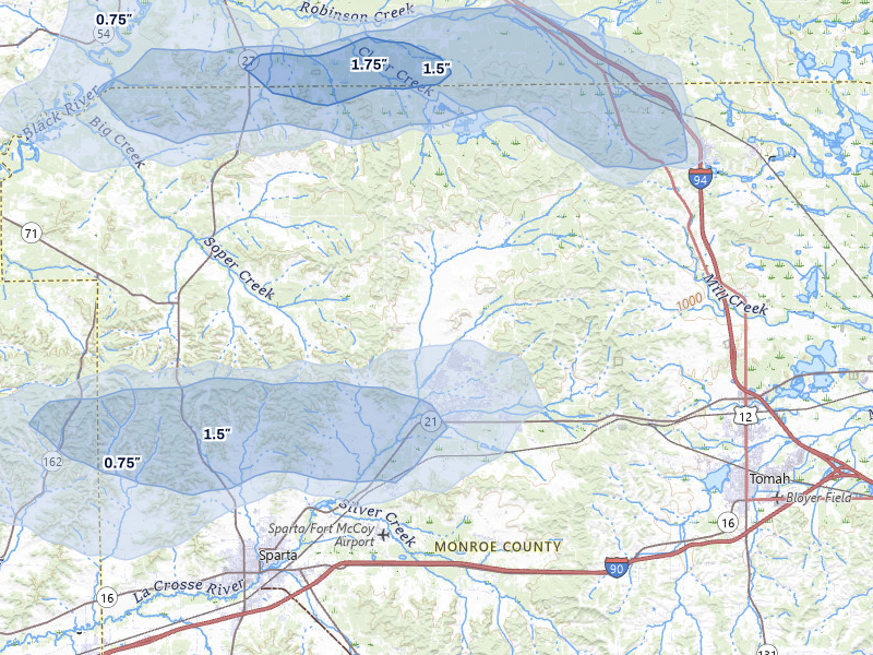 NEXRAD radar-signature map of the hail storm over Sparta, WI on Mar 30, 2026