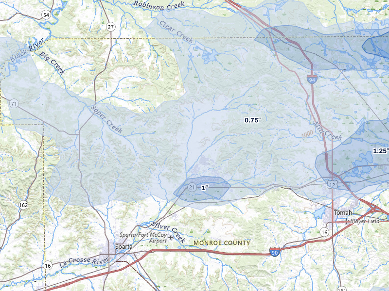 NEXRAD radar-signature map of the hail over Sparta, WI