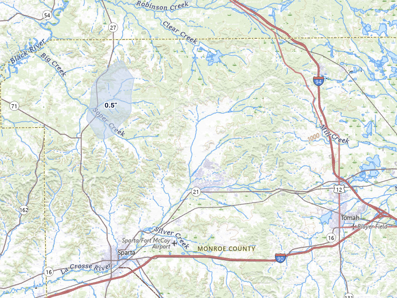 NEXRAD radar-signature map of the hail storm over Sparta, WI on May 17, 2026