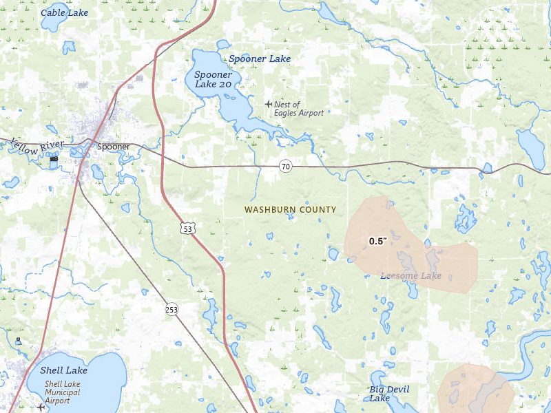 Radar-estimated hail-size map of the storm over Spooner, WI