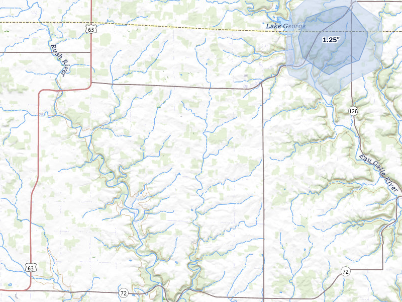 NEXRAD radar-signature map of the hail storm over Spring Valley, WI on Jul 4, 2026