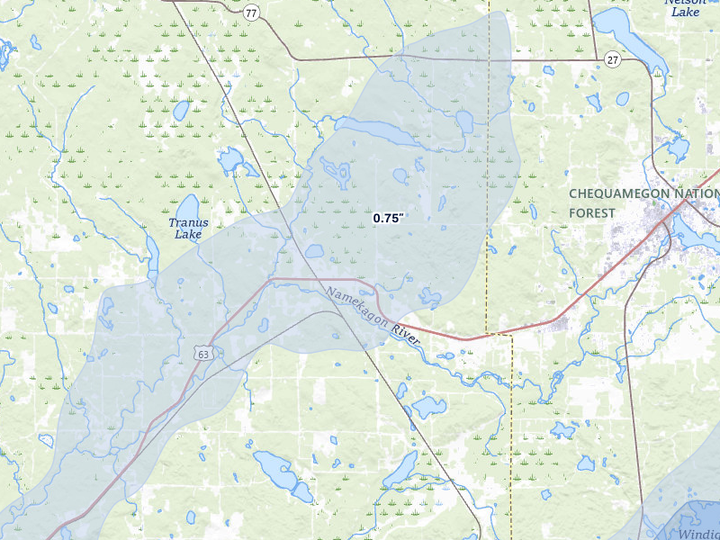NEXRAD radar-signature map of the hail over Springbrook, WI