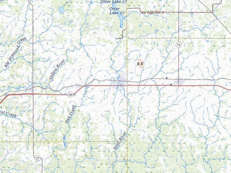Radar-estimated hail-size map of the storm over Stanley, WI