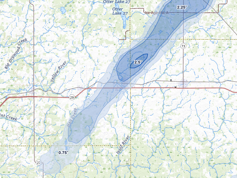 NEXRAD radar-signature map of the hail over Stanley, WI