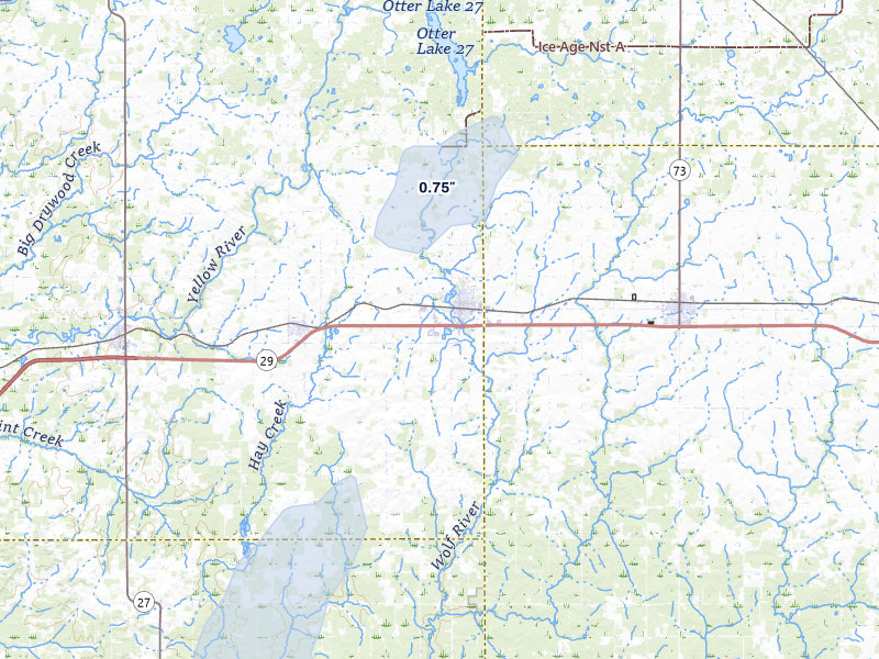 NEXRAD radar-signature map of the hail over Stanley, WI