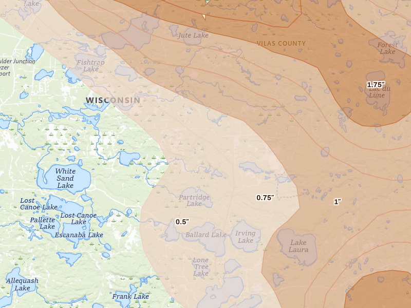 Radar-estimated hail-size map of the storm over Star Lake, WI
