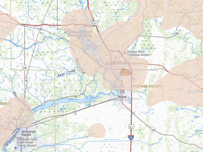 Radar-estimated hail-size map of the storm over Stevens Point, WI on Apr 13, 2026