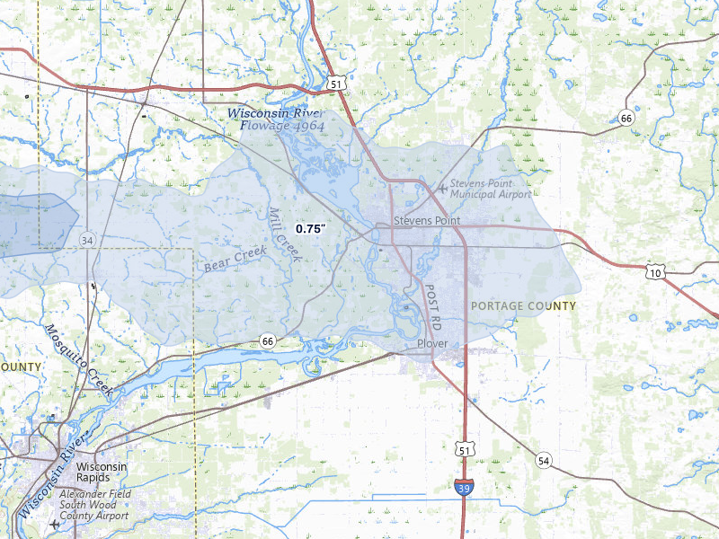 NEXRAD radar-signature map of the hail storm over Stevens Point, WI on Jun 30, 2026