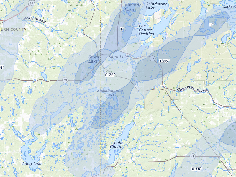 NEXRAD radar-signature map of the hail over Stone Lake, WI