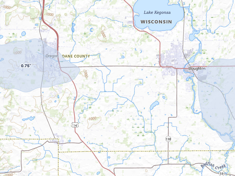 NEXRAD radar-signature map of the hail storm over Stoughton, WI on Mar 30, 2026