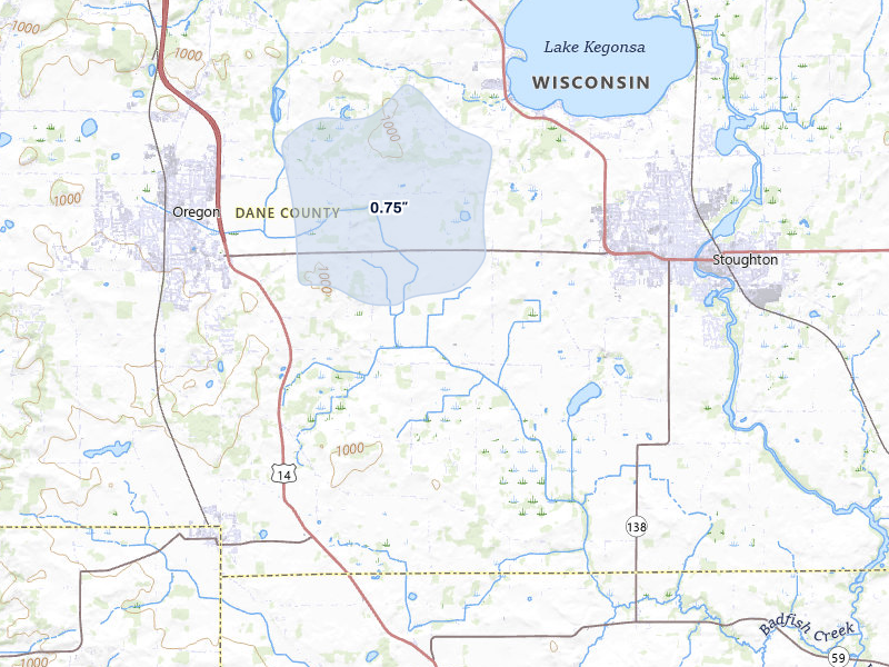 NEXRAD radar-signature map of the hail over Stoughton, WI